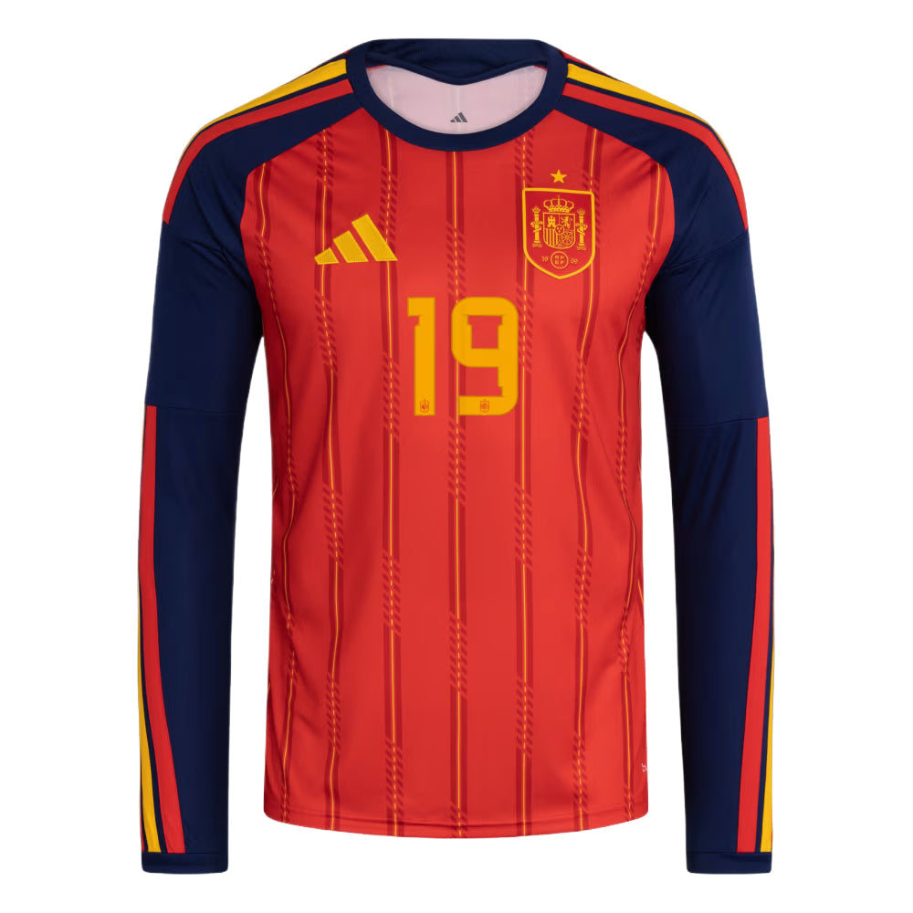 adidas Lamine Yamal Spain 26 Home Long Sleeve Jersey Asia Sizing 'Vivid Red' KW7713