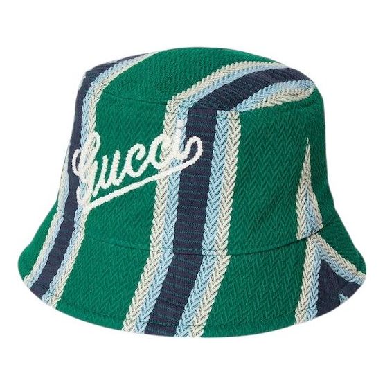 Gucci Striped Canvas Bucket Hat with Embroidery 'Green' 832064-4HBFP-8878