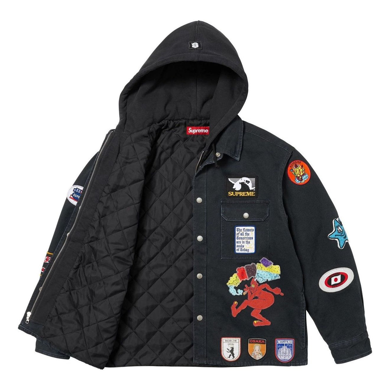 Supreme Patches Hooded Zip Up Shirt 'Black' SS25S30-BLACK