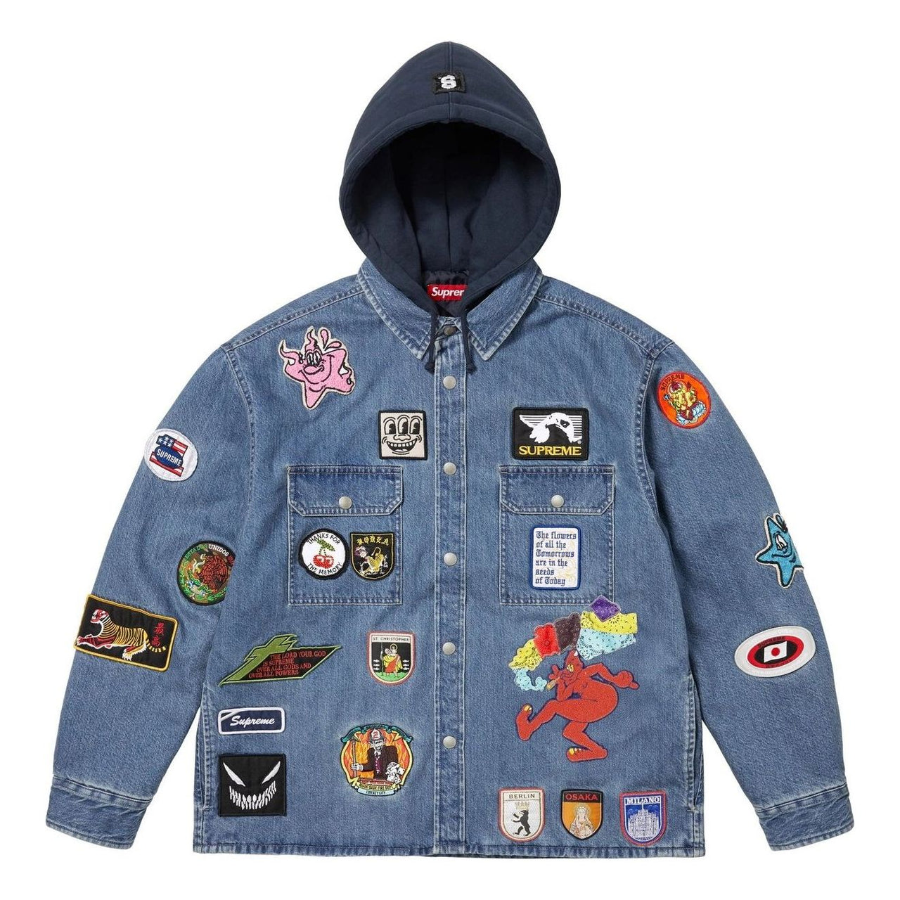 Supreme Patches Hooded Zip Up Shirt 'Denim' SS25S30-DENIM