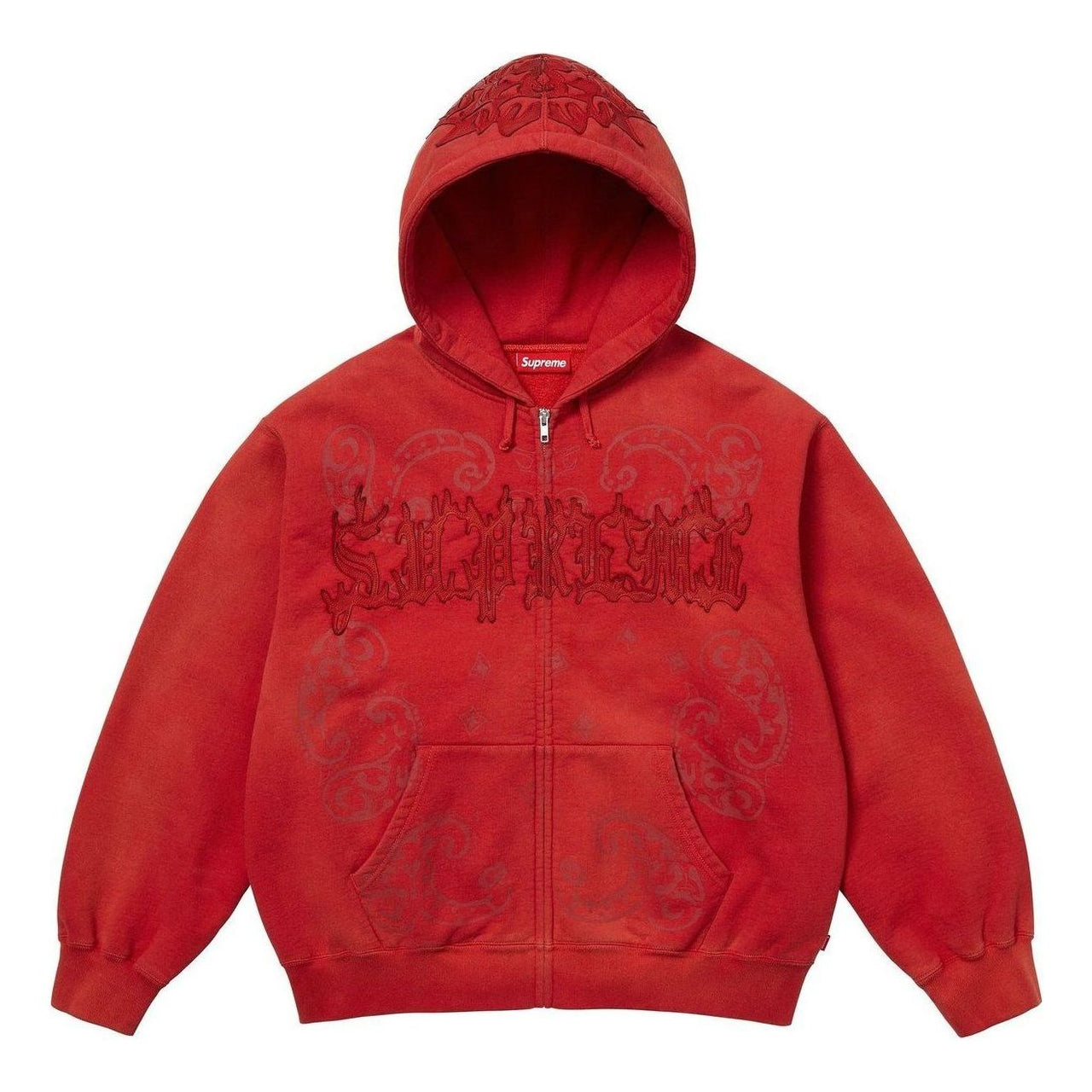 Supreme Leather Appliqué Zip Up Hooded Sweatshirt 'Red' SS25SW65-RED