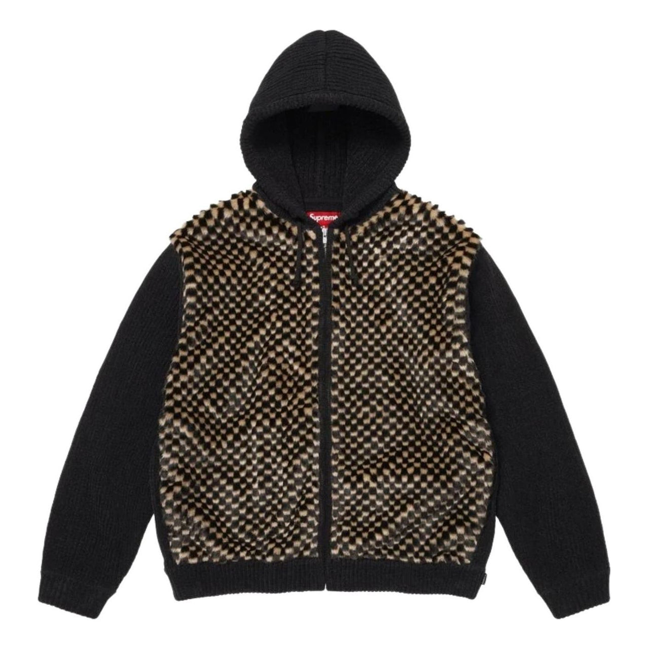 Supreme SS26 Checkerboard Faux Fur Zip Up Hooded Sweater 'Black' SUP-SS26-127-BLK