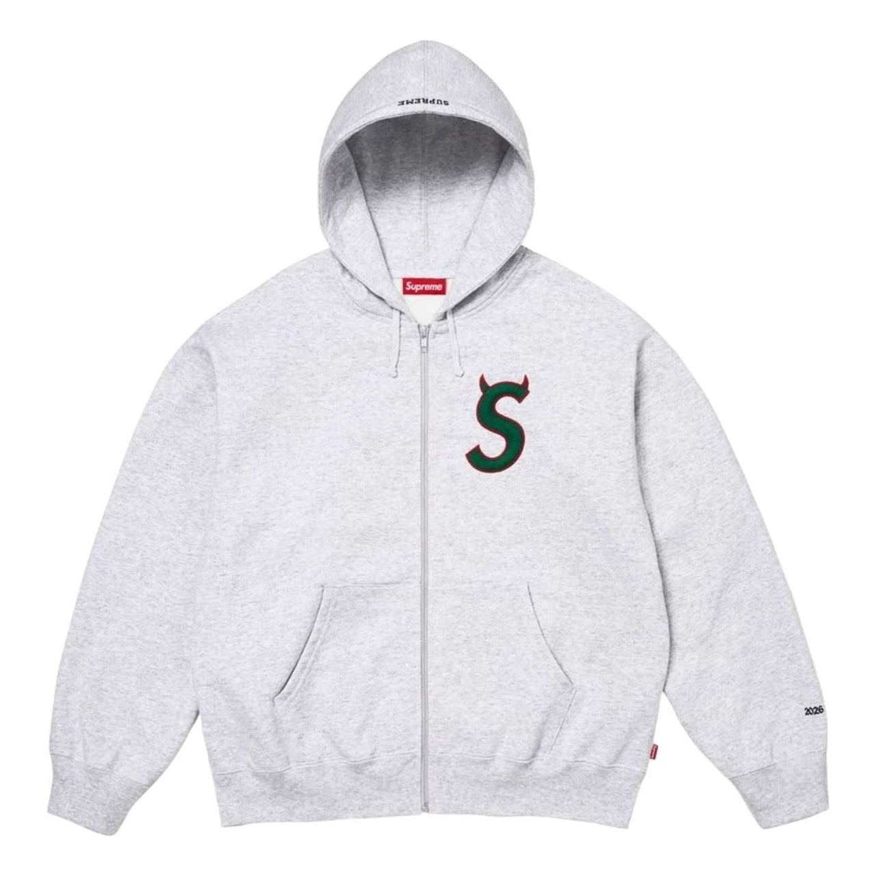 Supreme SS26 Devil S Logo Zip Up Hooded Sweatshirt 'Ash Grey' SUP-SS26-134-GRY
