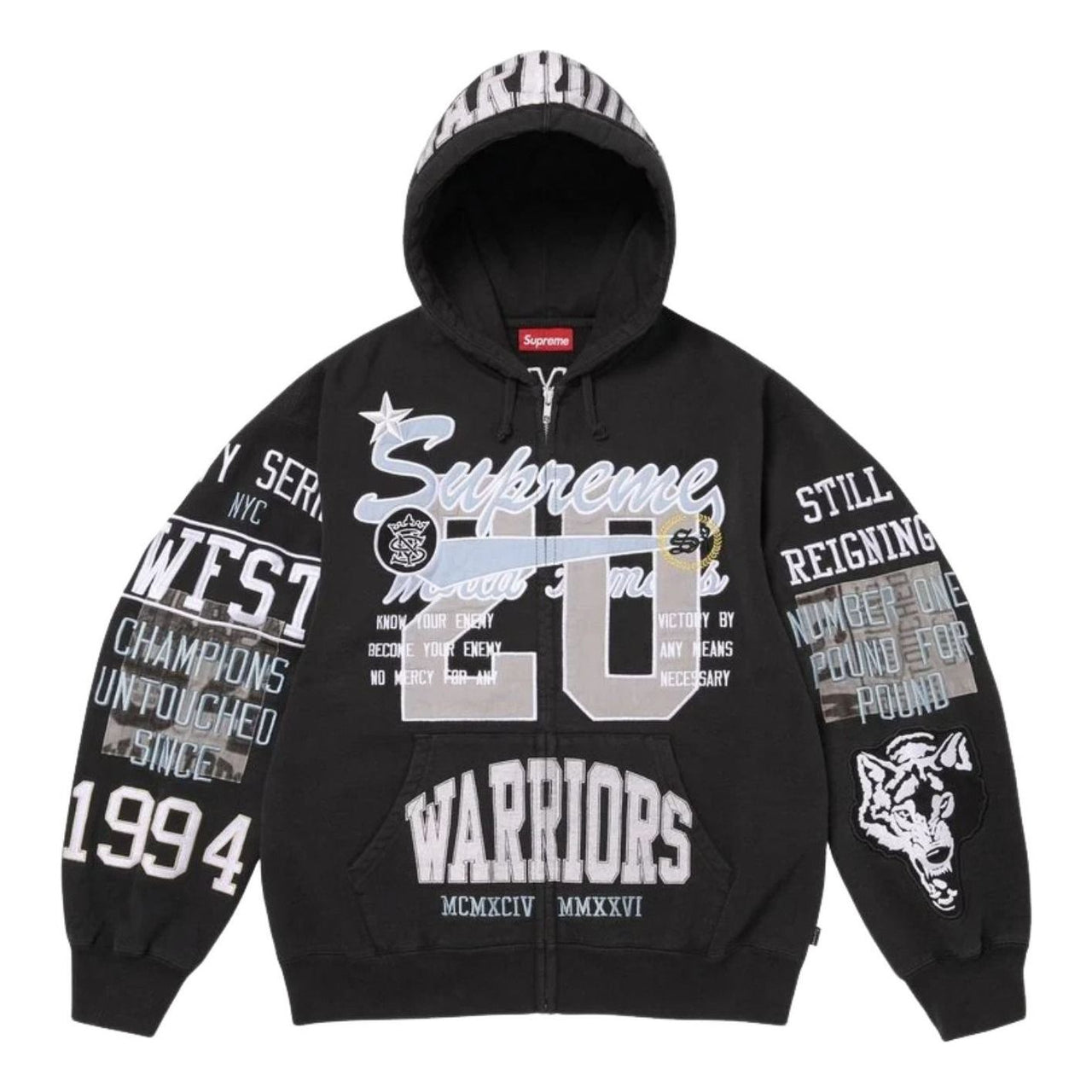Supreme SS26 Warriors Appliqué Zip Up Hooded Sweatshirt 'Black' SUP-SS26-212-BLK
