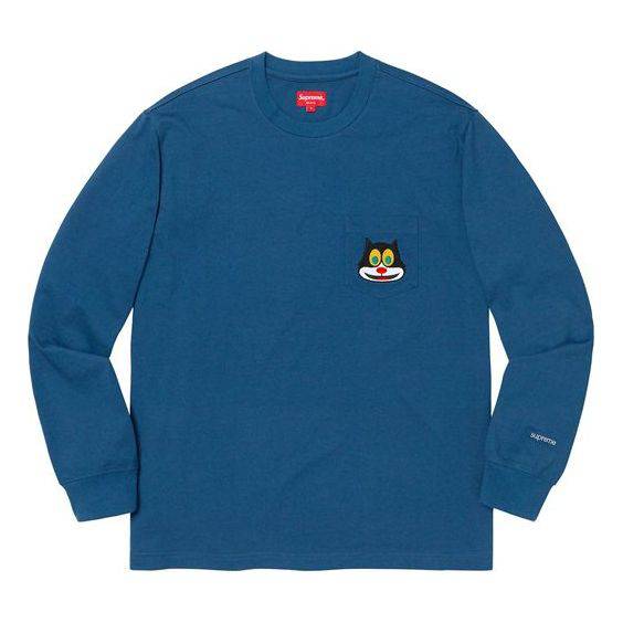 Supreme FW19 Week 4 Cat L/S Pocket Tee Chest Kitten Long Sleeves Unisex Navy Blue SUP-FW19-482