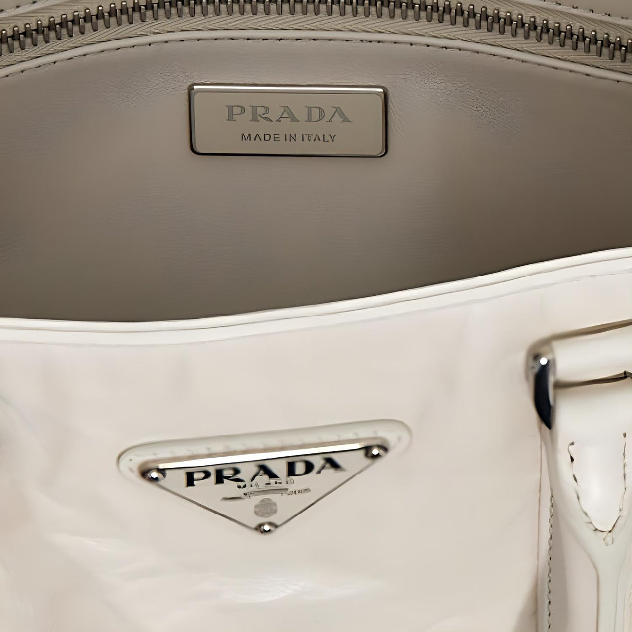 PRADA Cow Leather Handbag Women's White
