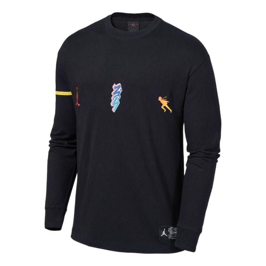 Air Jordan x Zion Naruto Crossover Back Pattern Printing Round Neck Casual Long Sleeves US Edition Black DO6597-010