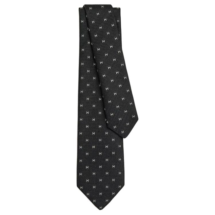 HERMES Mulberry Silk Ties Men's Black