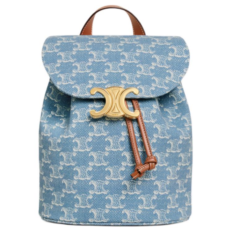 CELINE Fabric Backpack Women's Denim Blue & White