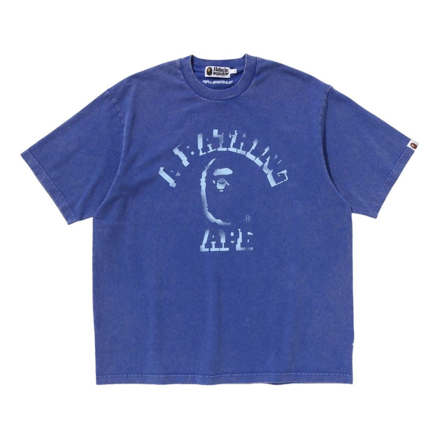 A Bathing Ape Garment Dye Spray Print College Relaxed Fit T-Shirt 'Blue' 1L30-109-345-BLU