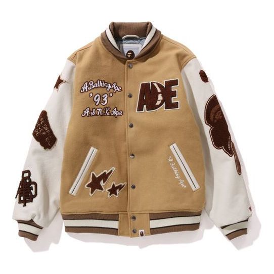 A Bathing Ape BAPE Multi Motif Varsity Jacket 'Beige' 1J80-141-001-BEG