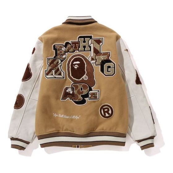 A Bathing Ape BAPE Multi Motif Varsity Jacket 'Beige' 1J80-141-001-BEG