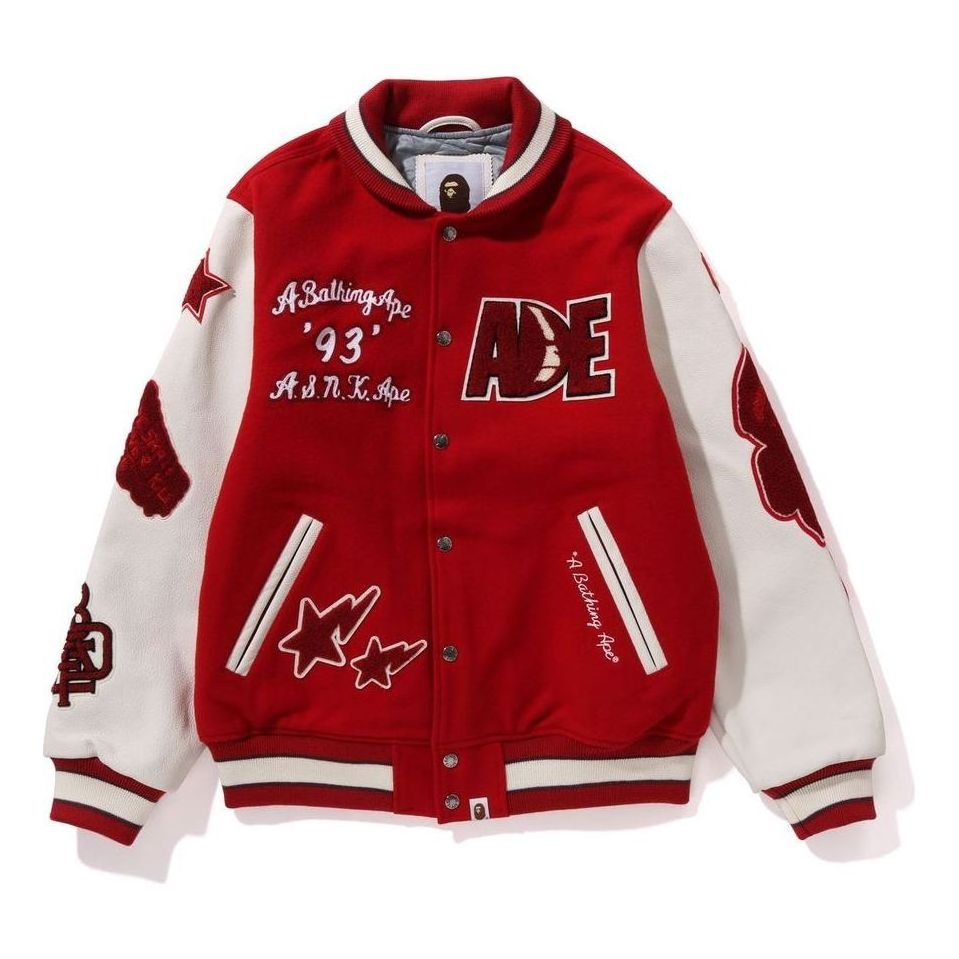 A Bathing Ape BAPE Multi Motif Varsity Jacket 'Red' 1J80-141-001-RED