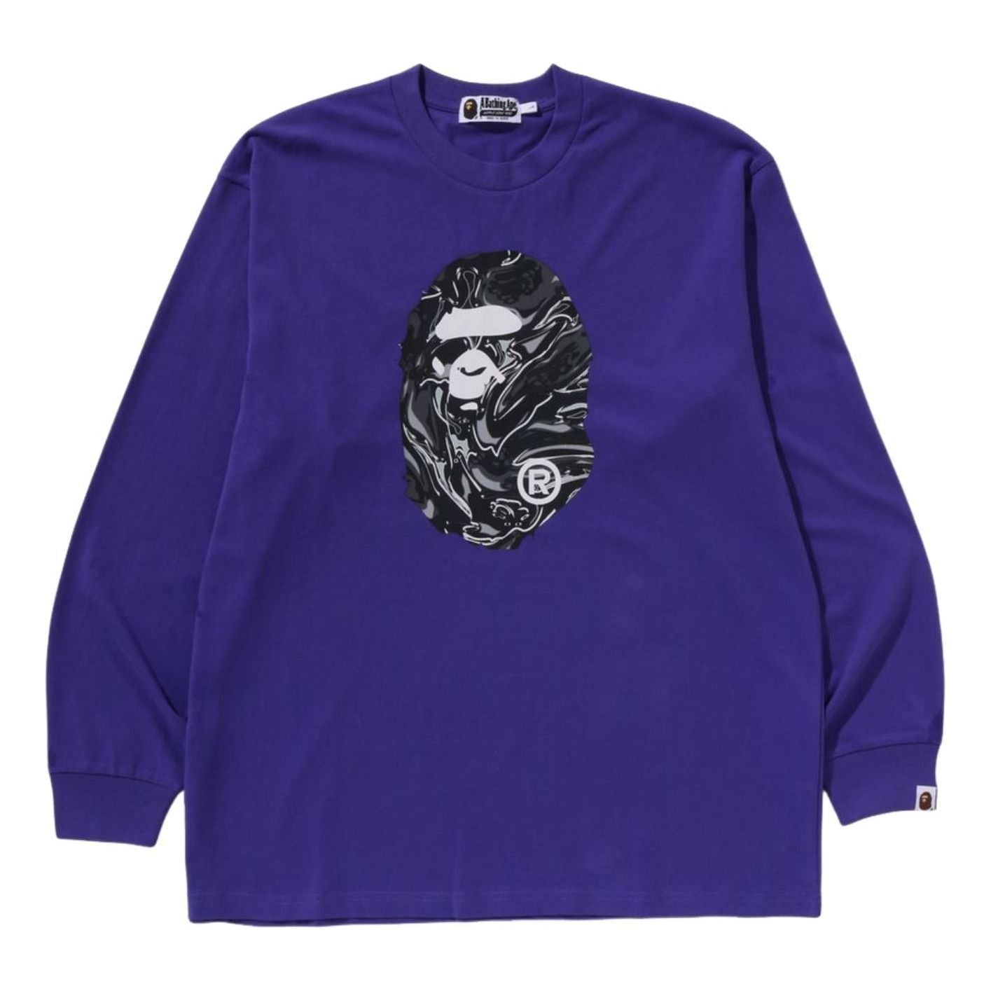A Bathing Ape Marbling Camo Ape Head Relaxed L/S T-Shirt 'Purple' 1K80-111-339-PUR