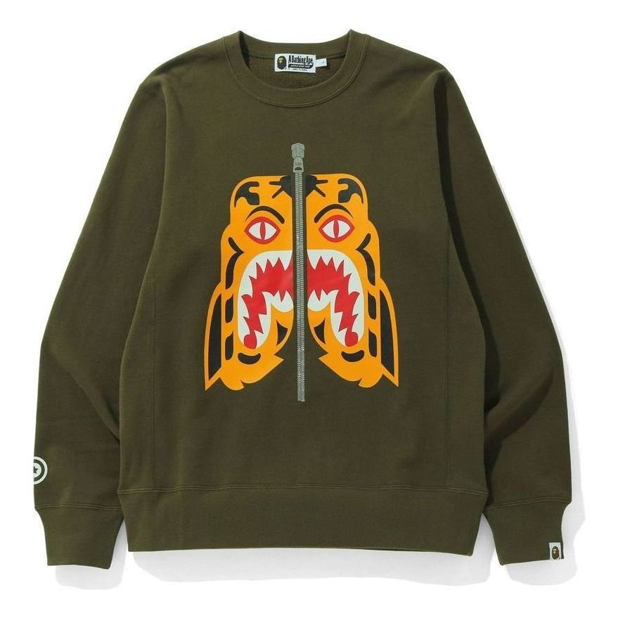 A Bathing Ape BAPE Tiger Crewneck 'Olivedrab' 1I30-113-019-OLV