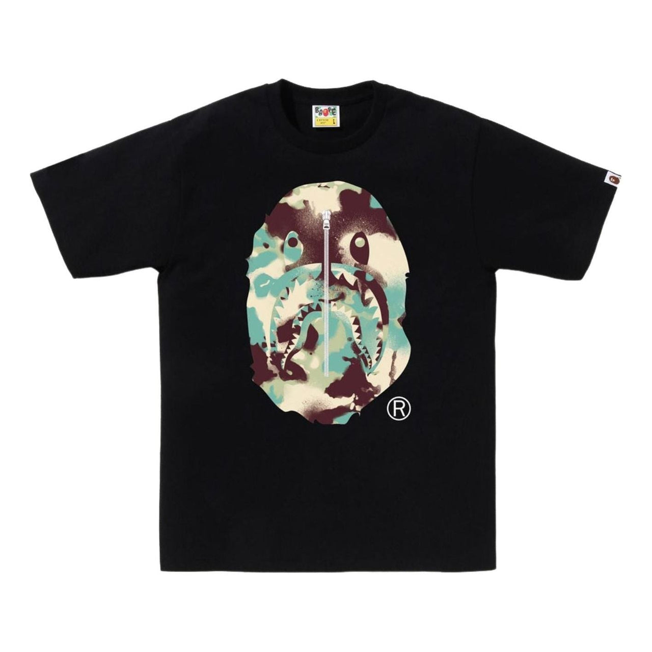A Bathing Ape Map Camo Ape Head Shark T-Shirt 'Black Multicolor' 1L30-110-023-BLKMLT