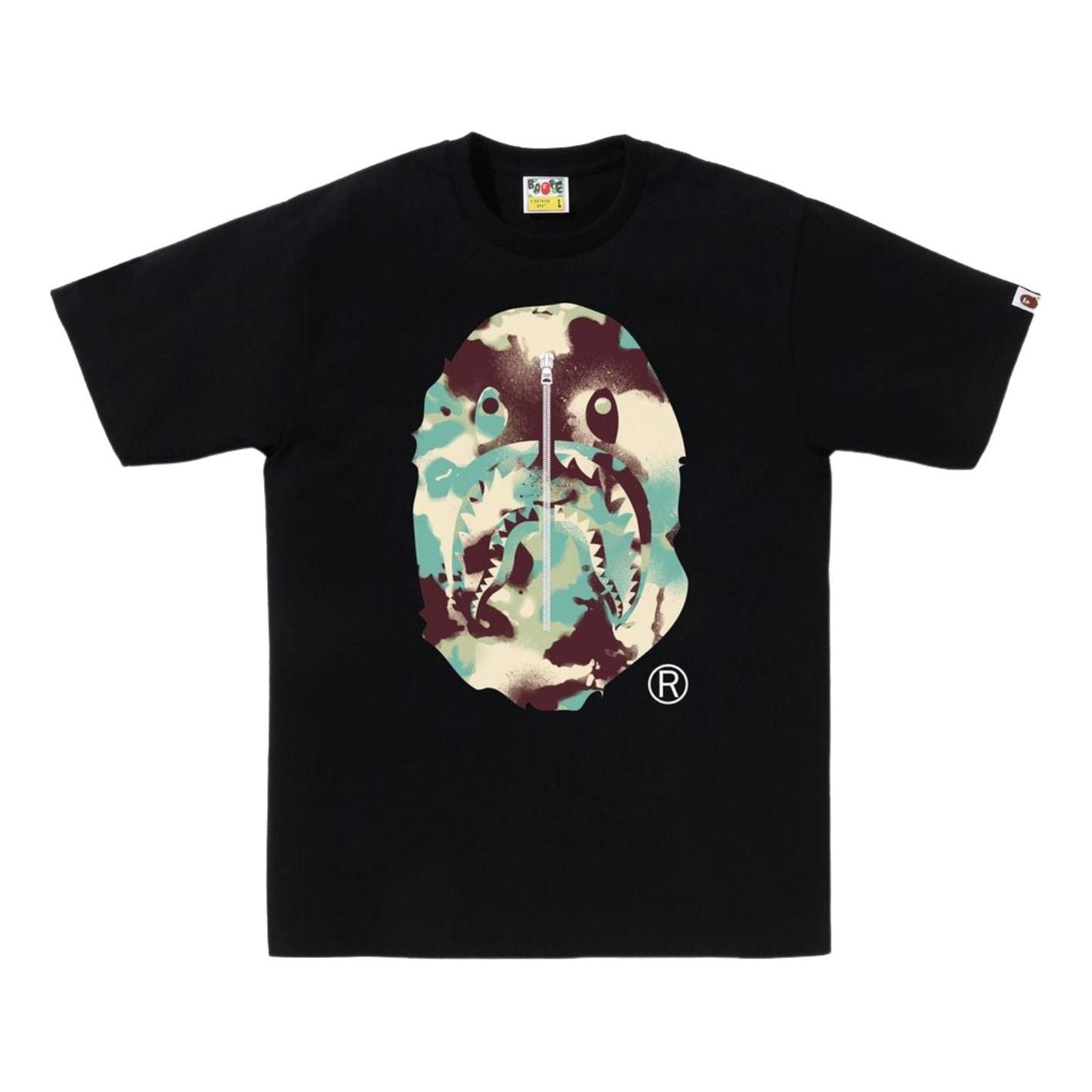 A Bathing Ape Map Camo Ape Head Shark T-Shirt 'Black Multicolor' 1L30-110-023-BLKMLT
