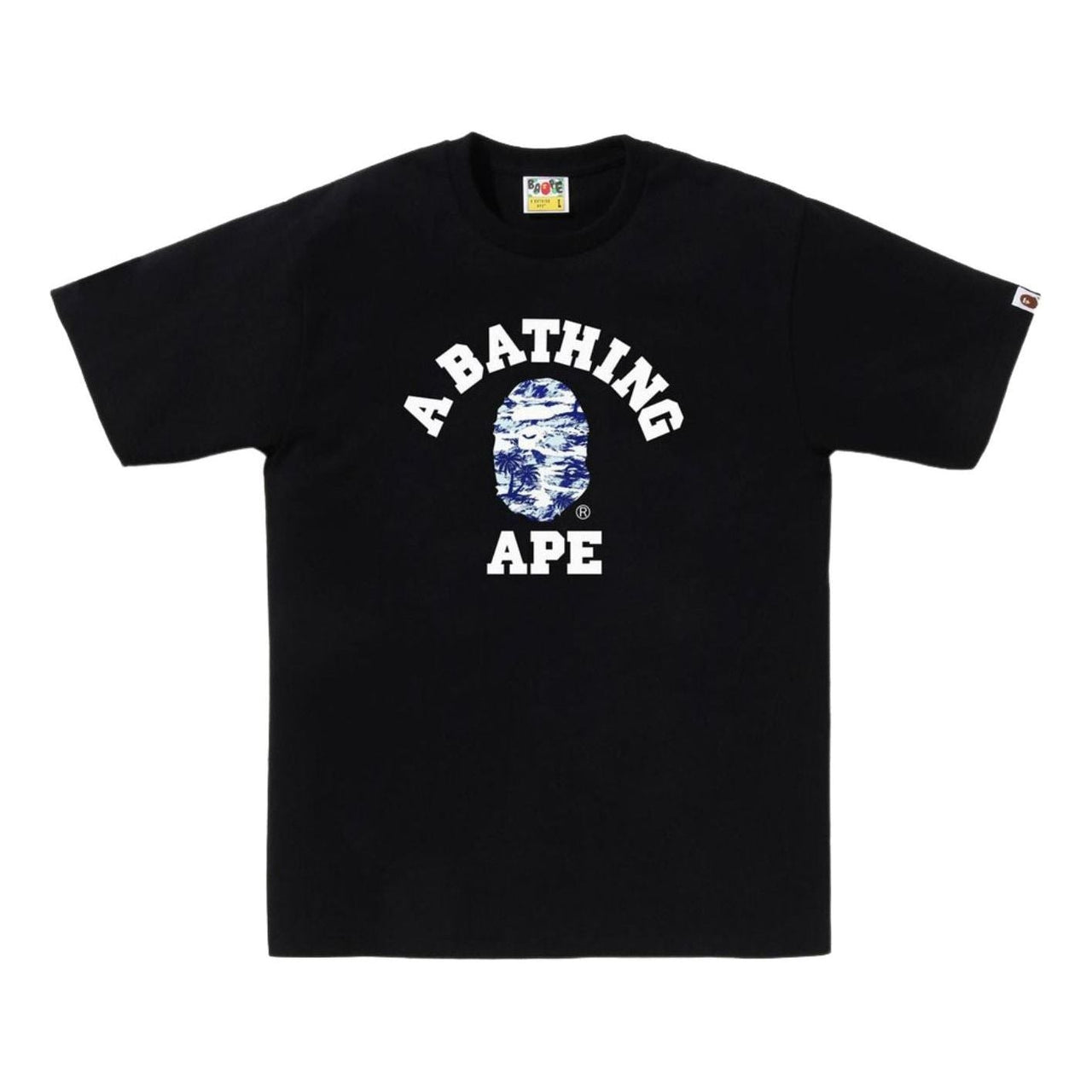 A Bathing Ape Palm Tree Camo College T-Shirt 'Black Blue' 1L30-110-025-BLKBLU