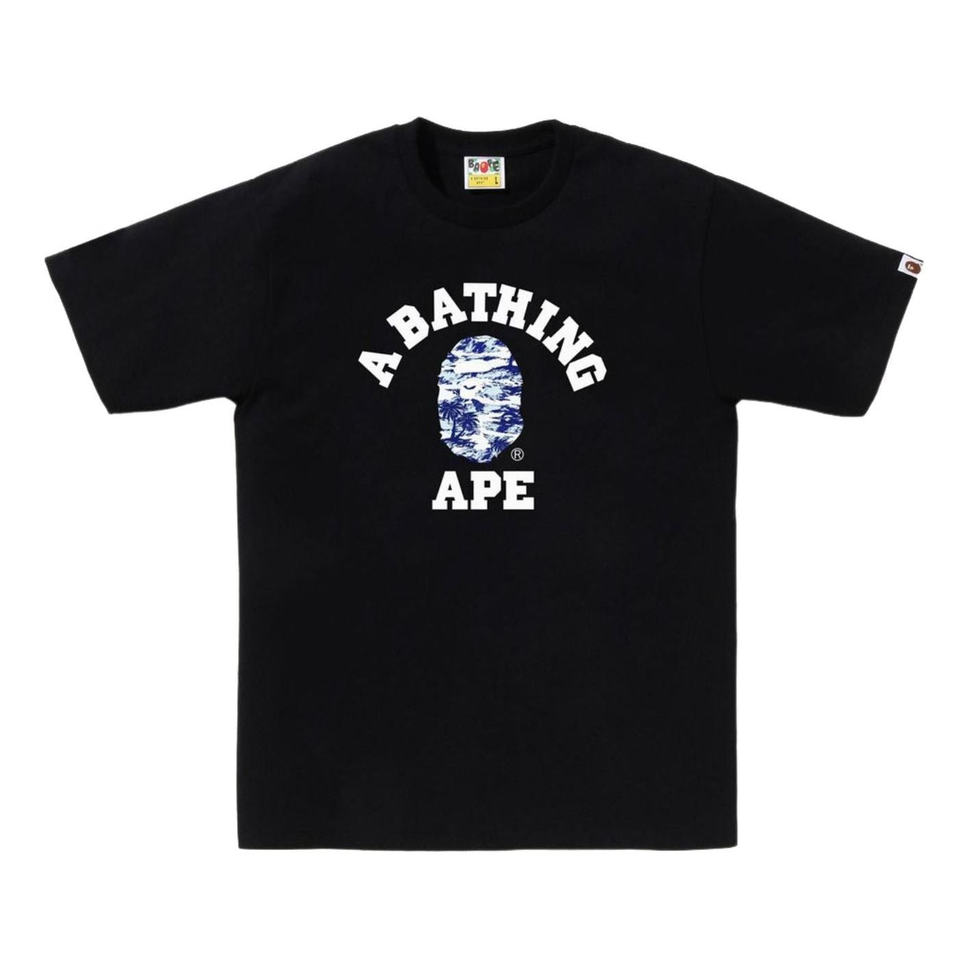 A Bathing Ape Palm Tree Camo College T-Shirt 'Black Blue' 1L30-110-025-BLKBLU