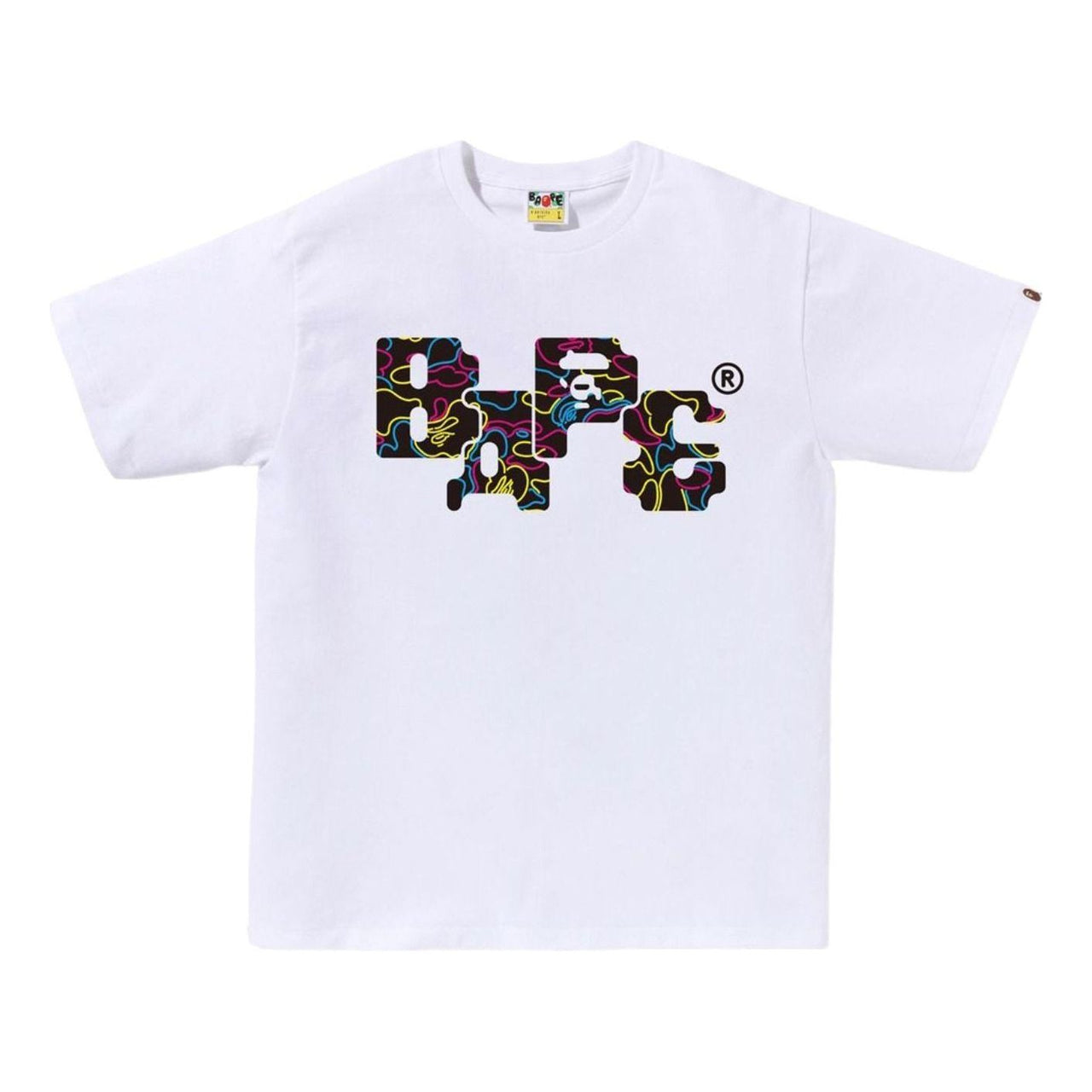 A Bathing Ape Neon Camo 8Bit Bape Logo T-Shirt 'White' 1L30-110-041-WHT