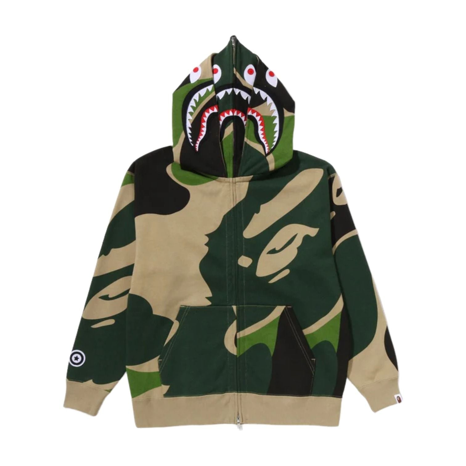 A Bathing Ape Mega ABC Camo Double Shark Relaxed Fit Full Zip Hoodie 'Green' 1L80-115-306-GRN