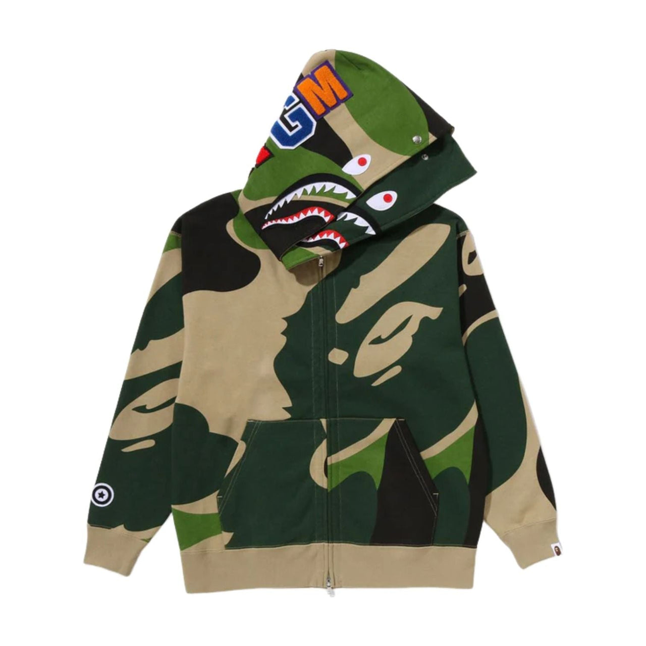 A Bathing Ape Mega ABC Camo Double Shark Relaxed Fit Full Zip Hoodie 'Green' 1L80-115-306-GRN