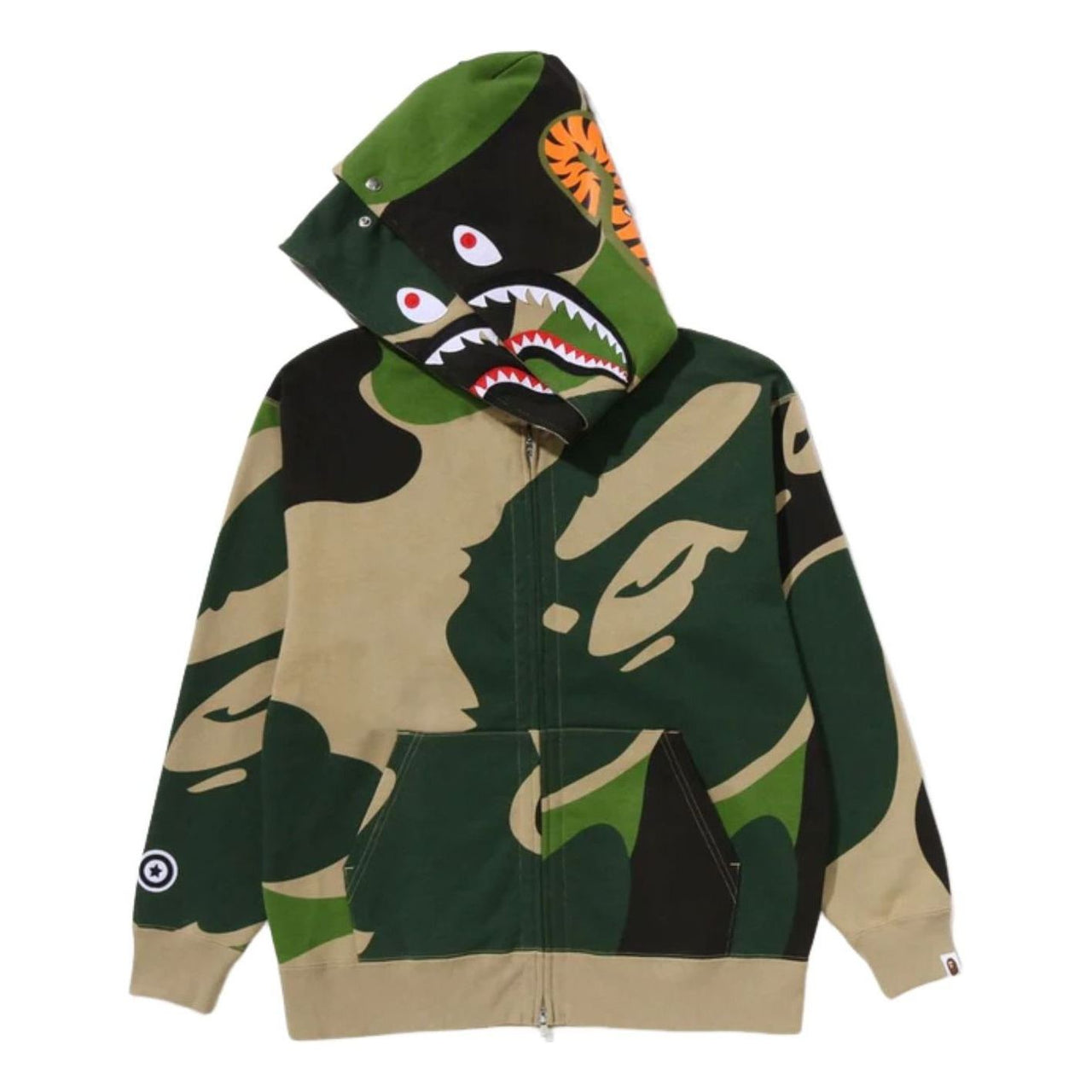 A Bathing Ape Mega ABC Camo Double Shark Relaxed Fit Full Zip Hoodie 'Green' 1L80-115-306-GRN