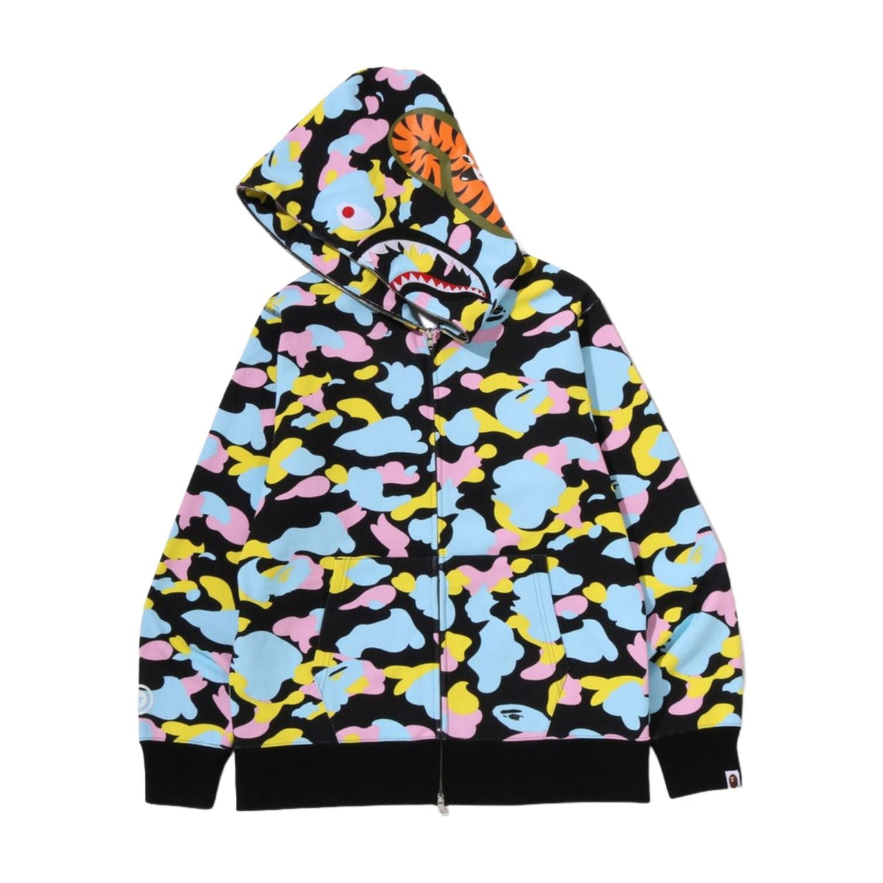 A Bathing Ape Multi Camo Shark Zip Hoodie 'Black' 1M20-115-005-BLK