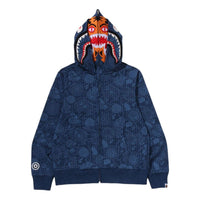A Bathing Ape Japanese Indigo Art Camo Double Tiger Shark Full Zip Hoodie 'Indigo' 1M30-115-305-IND