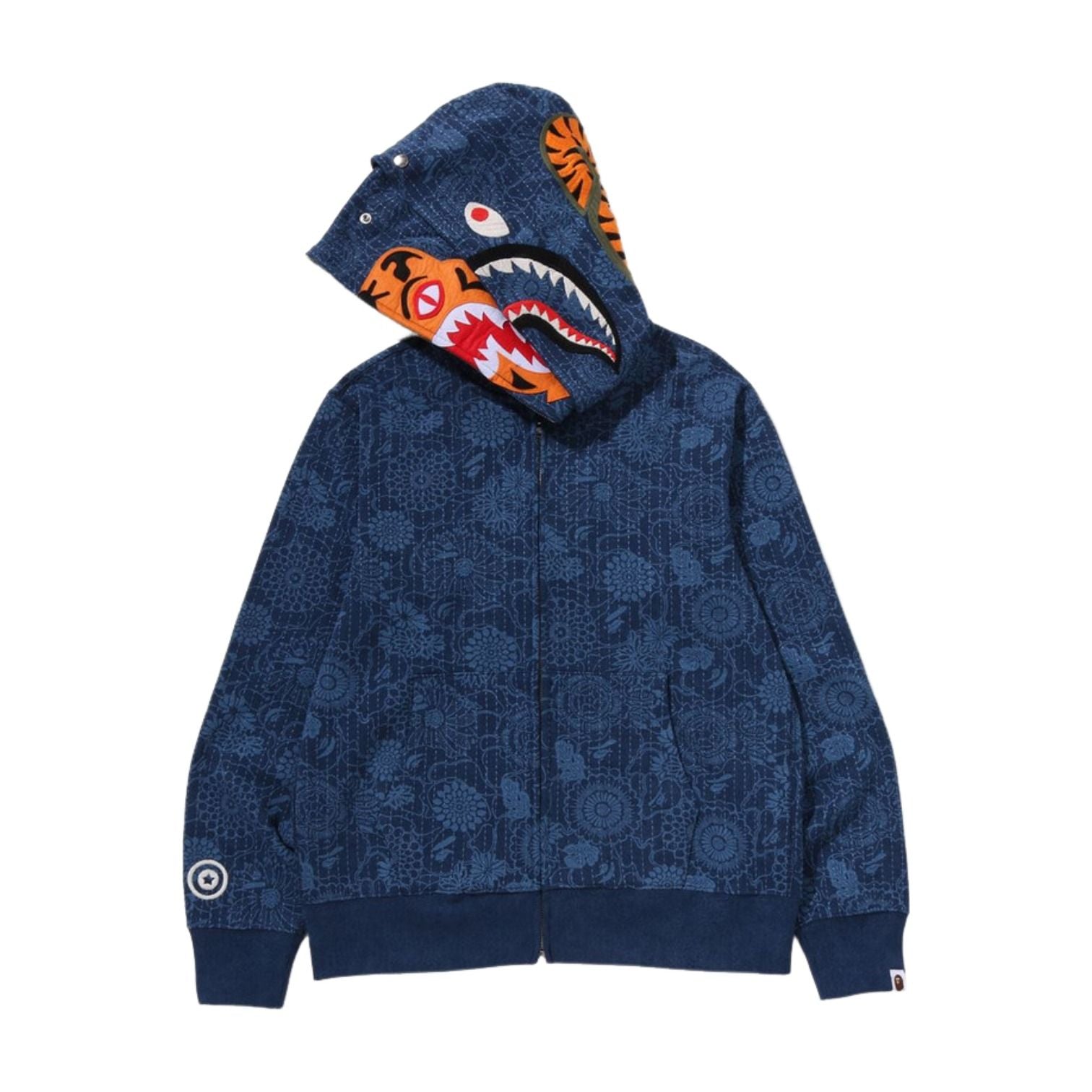 A Bathing Ape Japanese Indigo Art Camo Double Tiger Shark Full Zip Hoodie 'Indigo' 1M30-115-305-IND