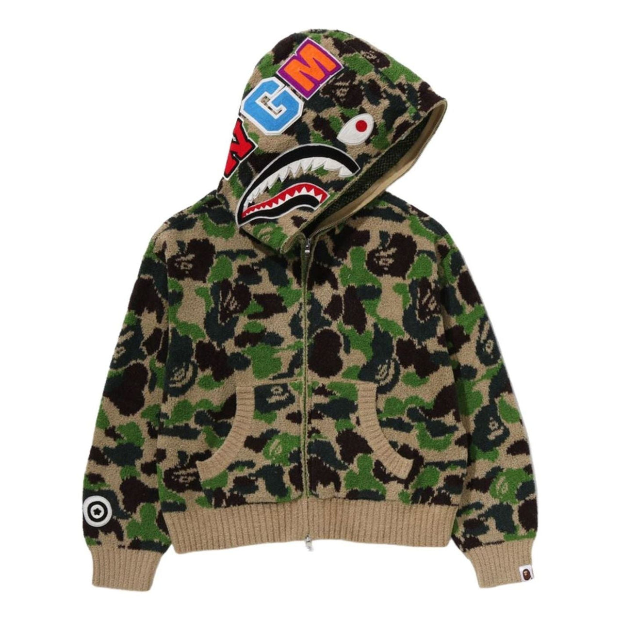 A Bathing Ape Camo Towel Jacquard Shark Full Zip Hoodie 'Green' 1M30-215-304-GRN