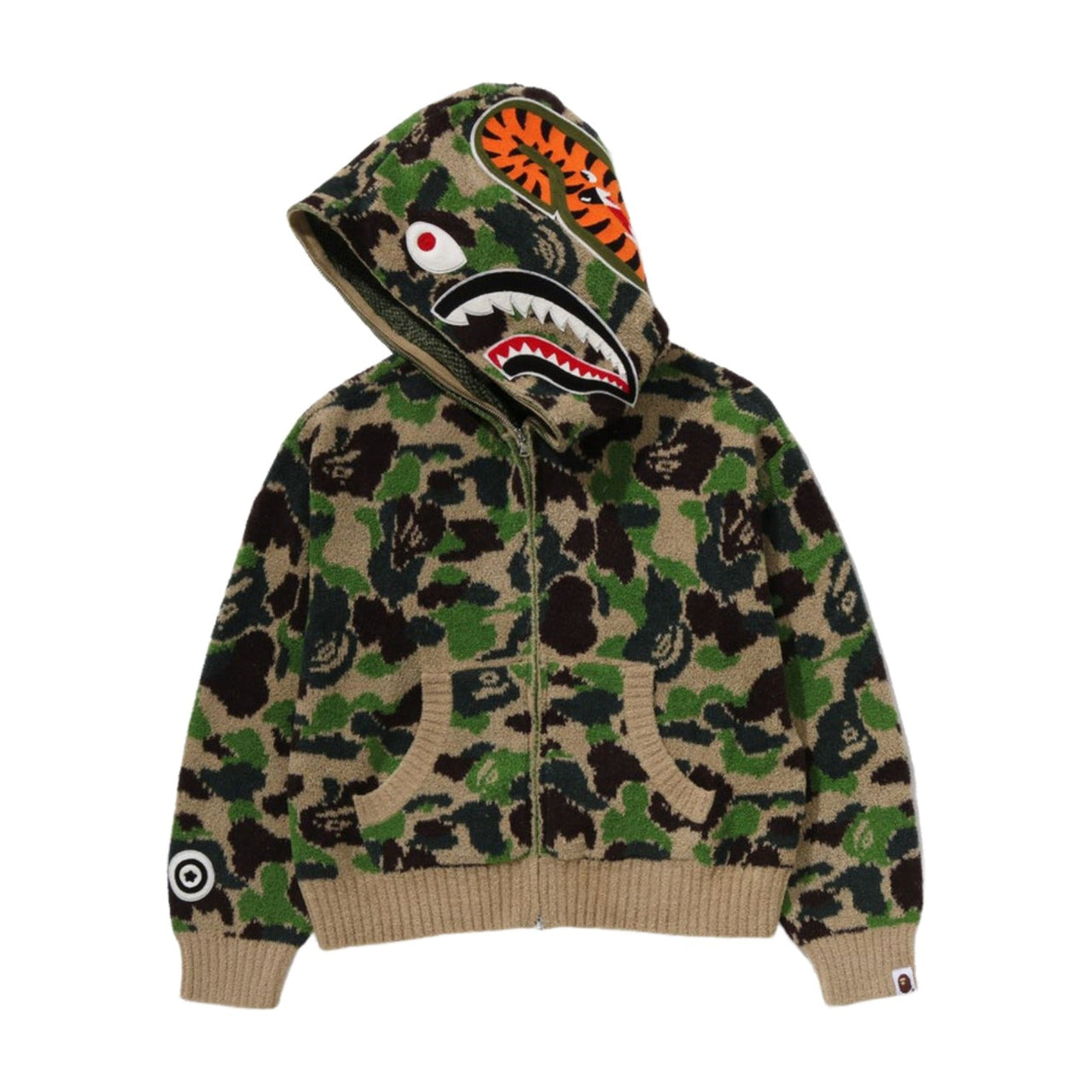 A Bathing Ape Camo Towel Jacquard Shark Full Zip Hoodie 'Green' 1M30-215-304-GRN