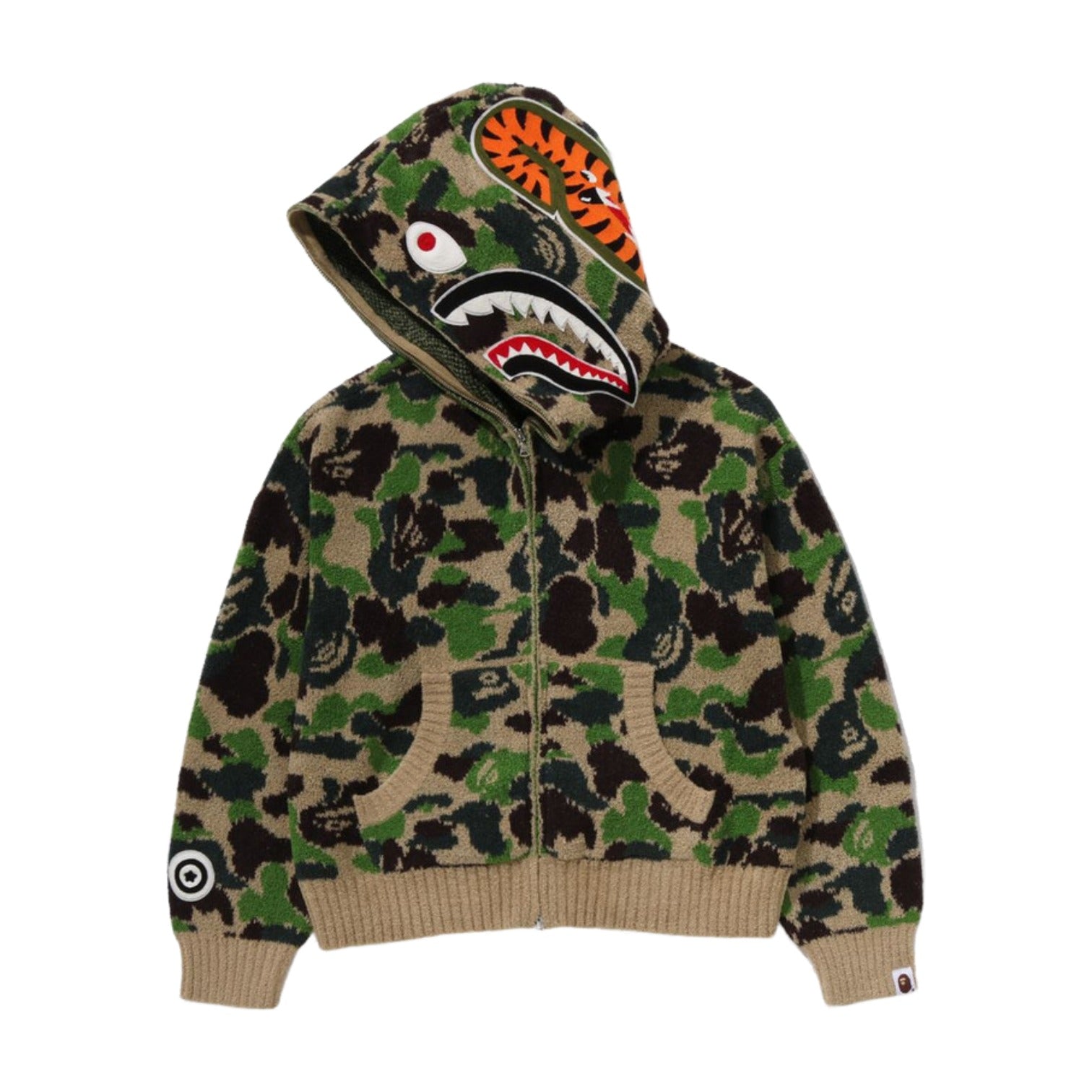 A Bathing Ape Camo Towel Jacquard Shark Full Zip Hoodie 'Green' 1M30-215-304-GRN
