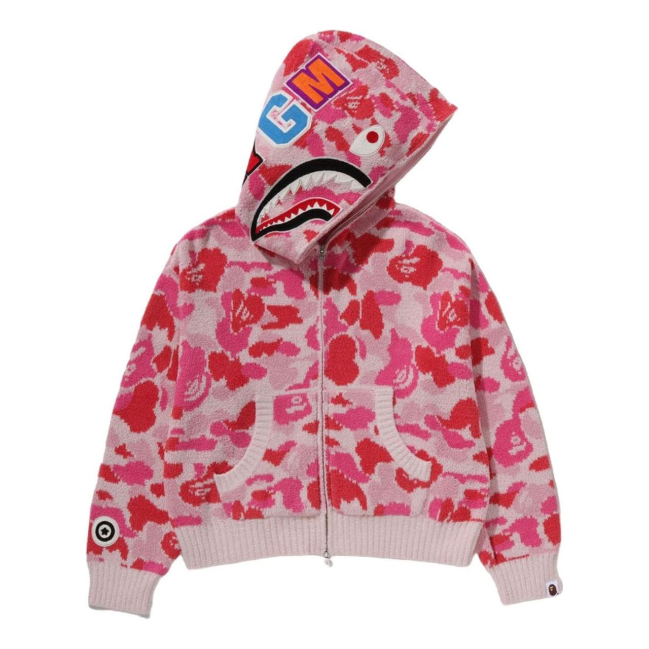A Bathing Ape Camo Towel Jacquard Shark Full Zip Hoodie 'Pink' 1M30-215-304-PNK