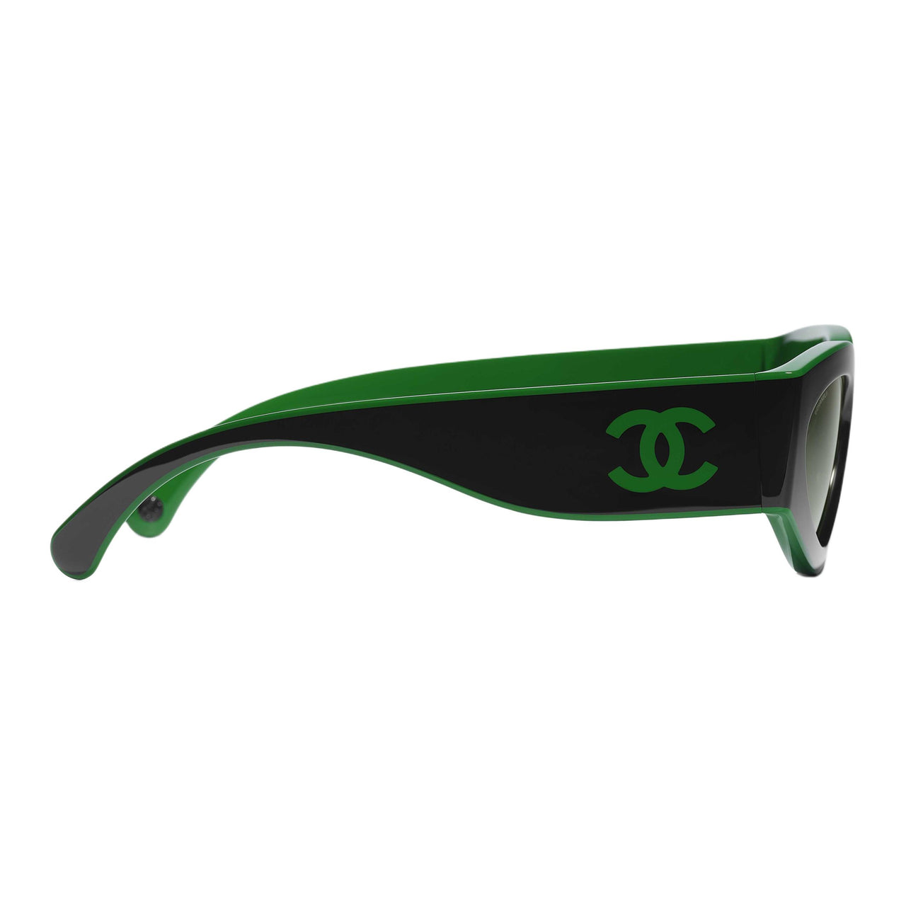 CHANEL Organic Acetate Fiber Irregular Shape Sunglasses Men's Green