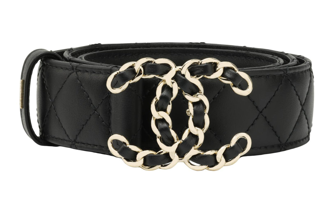 CHANEL Cow Leather Leather Belts Women's Black -
