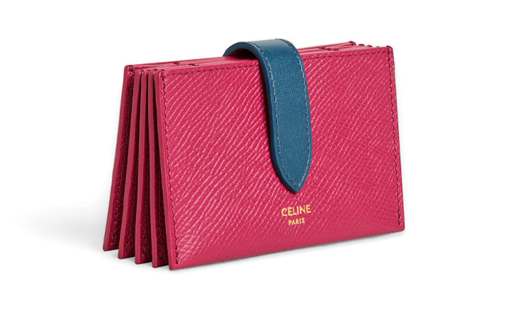 CELINE Grained Calfskin Card Holder Women's Raspberry/Oil Blue