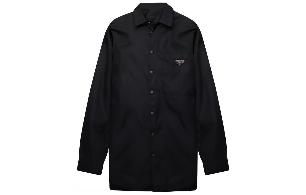 PRADA Camel Hair Chest Logo Button Down Shirt