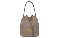 PRADA Calfskin Leather Bucket Bag Portable Crossbody Bag Shoulder Bag Women's Light Gray