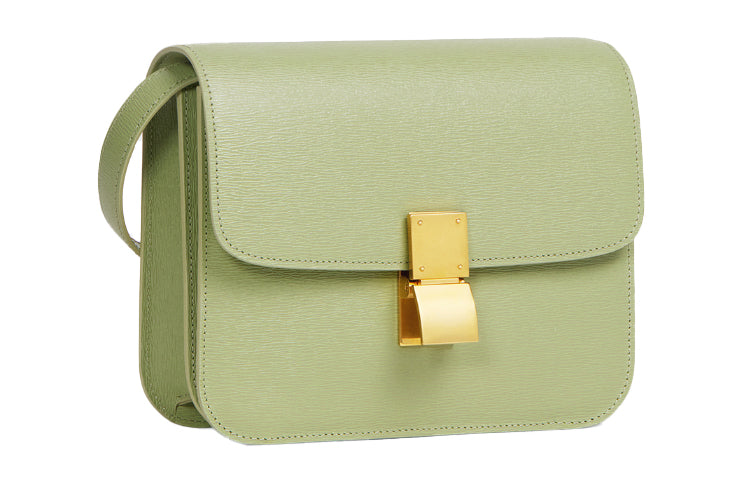 CELINE Cork Grain Cowhide Tofu Bag, Square Bag, Handbag, Crossbody Bag, Shoulder Bag Women's Black Olive Green