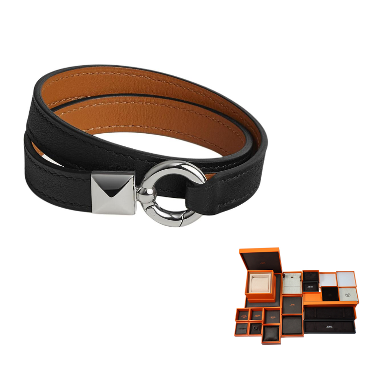 HERMES Calfskin Bracelets Men's Black