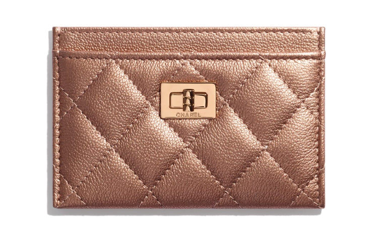 CHANEL 2.55 Cow Leather Card Holder Women's Red Copper