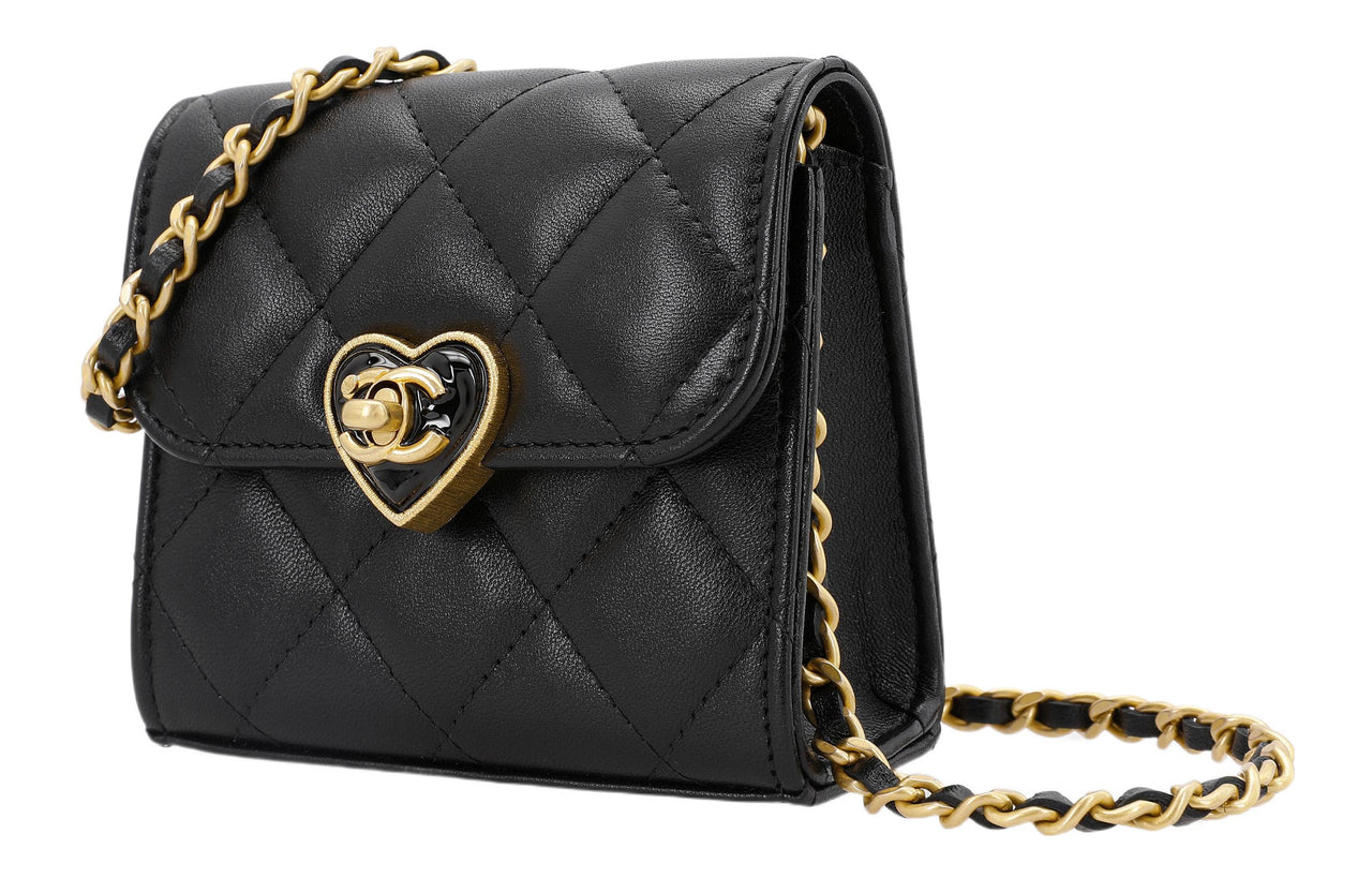 CHANEL Lambskin One Shoulder Handheld Crossbody Bag Regular Women's Black