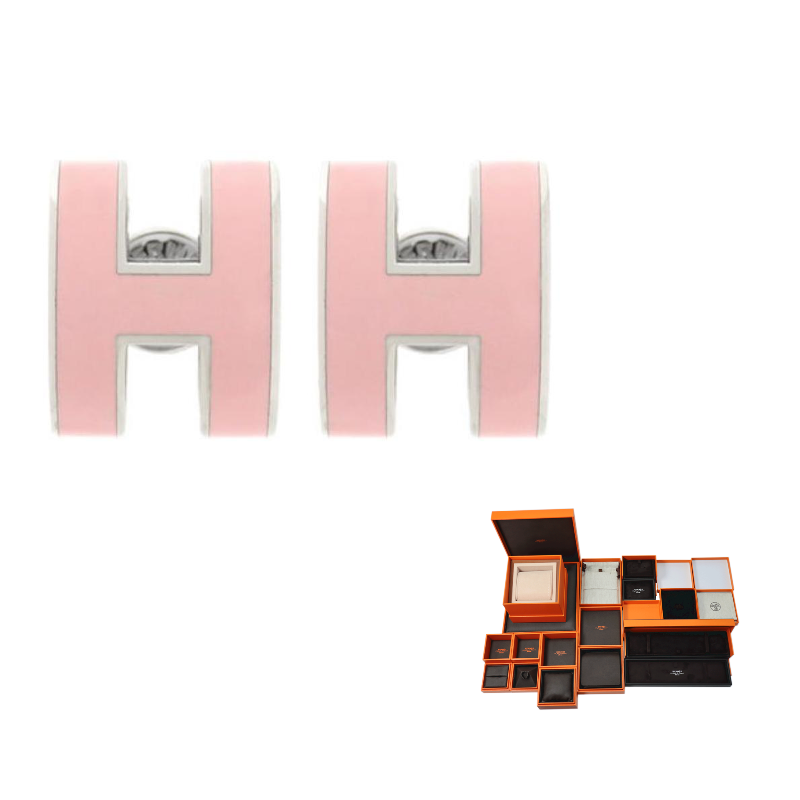 HERMES Metal, Enamel Earrings Women's Pink