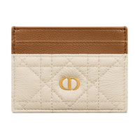 DIOR Caro Calfskin Card Holder Women's Old Ivory Color With Gold Brown
