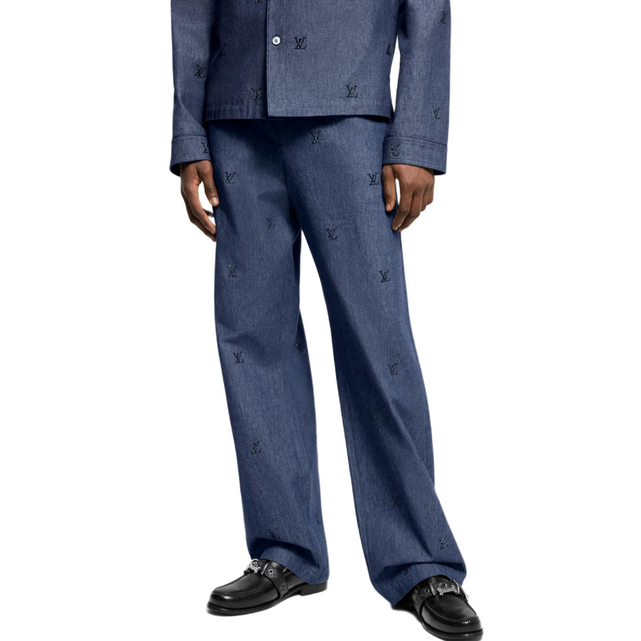 LOUIS VUITTON Lv Blason Embellished Denim Pants