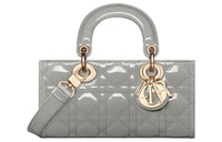 DIOR Lady D-JOY Patent Leather Cowhide Dior Bag Shoulder Bag Crossbody Bag Handbag Small Size Women's Gray