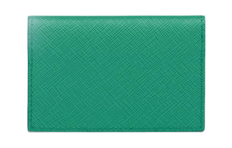 PRADA Saffiano Leather Card Clip Card Holder Women's Green