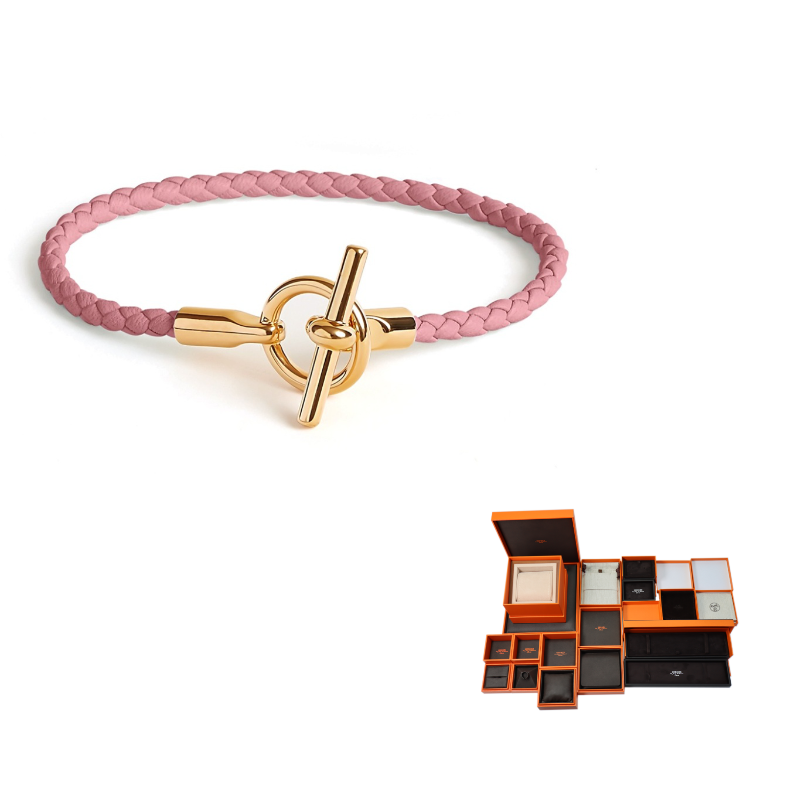 HERMES Gold Plated Bracelets Women's Pink