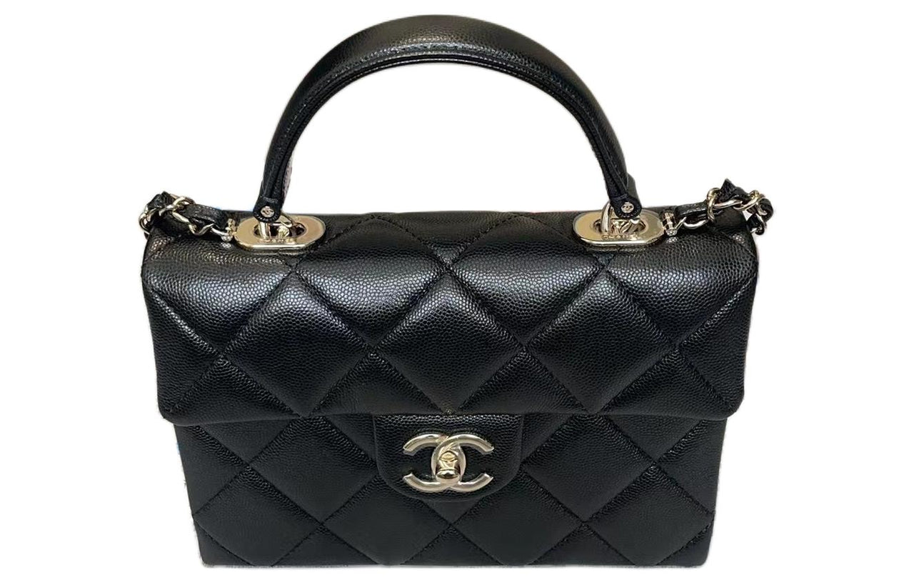 CHANEL Litchi Leather Cow Leather Shoulder Bag Crossbody Bag Handbag Regular Women's Black